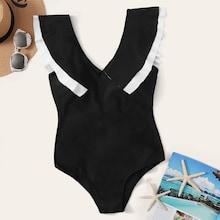 Romwe Ruffle Detail One Piece Swimsuit