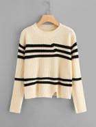 Romwe Split Hem Striped Knit Sweater