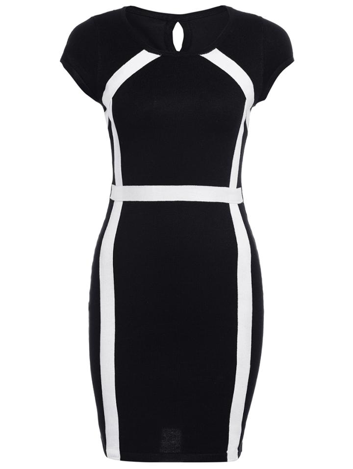 Romwe Contrast Edge Bodycon Black Dress