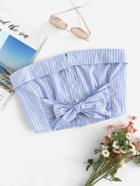 Romwe Striped Foldover Bow Tie Front Crop Bandeau Top