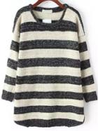 Romwe Striped Mohair Black Sweater