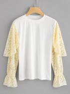 Romwe Layered Lace Sleeve Paneled Sweatshirt