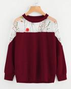 Romwe Embroidery Mesh Paneled Sweatshirt