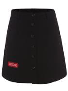 Romwe Black Single Breasted Letter Patch Embroidered Skirt