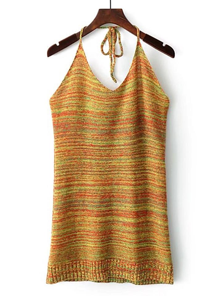 Romwe Halterneck Tie Back Marled Knit Dress