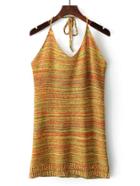 Romwe Halterneck Tie Back Marled Knit Dress