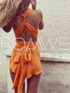 Romwe Orange Sleeveless Backless Playsuit
