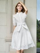 Romwe White Sheer Shoulder Bead Tie-waist Dress