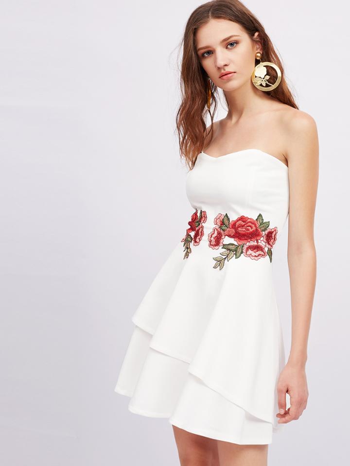 Romwe Symmetrical Appliques Layered Hem Bandeau Dress