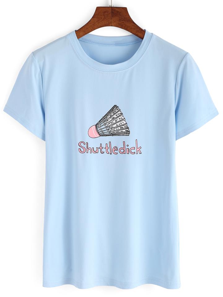 Romwe Blue Shuttledick Print T-shirt