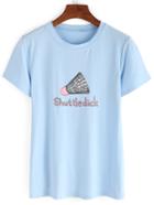 Romwe Blue Shuttledick Print T-shirt