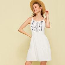 Romwe Tribal Embroidered Cami Dress