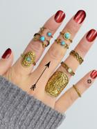 Romwe At-gold Vintage Totem Turquoise Ring 9-pieces Set