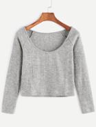 Romwe Heather Grey Scoop Neck Raglan Sleeve Crop Ribbed Knitwear
