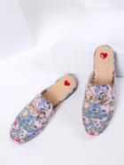 Romwe Pink Floral Print Flat Slippers