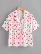 Romwe Revere Collar Cherry Print Random Shirt
