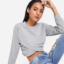 Romwe Overlap Hem Crop Top