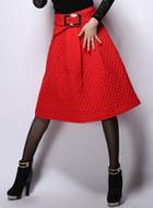 Romwe Sashes Embellished Red A-line Skirt