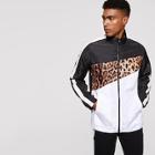 Romwe Guys Zip Up Color Block Leopard Print Jacket