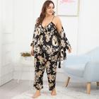 Romwe Plus Dragon Print Cami Pj Set With Robe