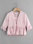 Romwe Lace-up Front Frill Blouse