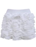 Romwe Frill Elastic Waist White Skirt