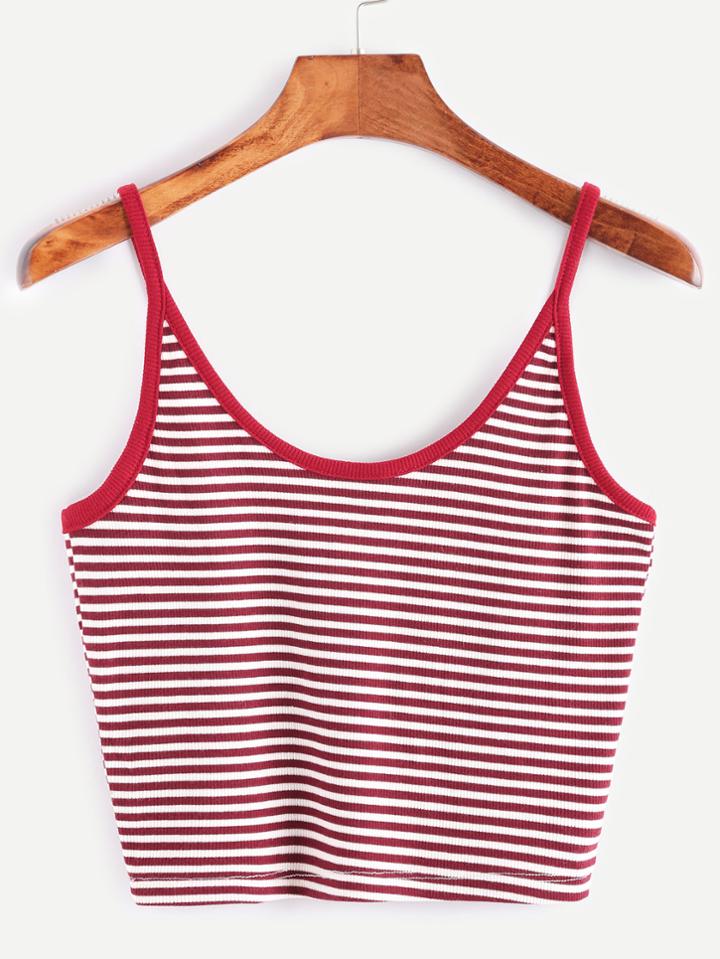 Romwe Burgundy Striped Crop Cami Top