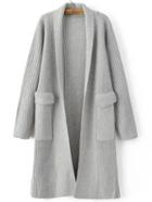 Romwe Light Grey Shawl Collar Textured Cardigan With Pockets