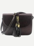 Romwe Tassel Embellished Flap Bag - Dark Brown