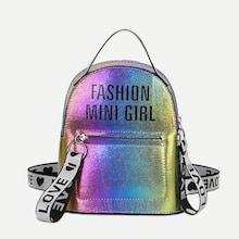 Romwe Rainbow Satchel Backpack With Slogan Strap