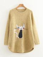Romwe Cat Embroidery Raglan Sleeve Sweater Dress
