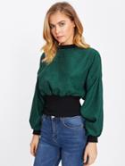 Romwe Contrast Ribbed Trim Balloon Sleeve Pullover