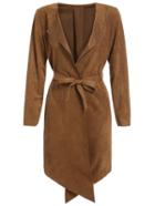 Romwe Belt Suede Long Asymmetrical Coat