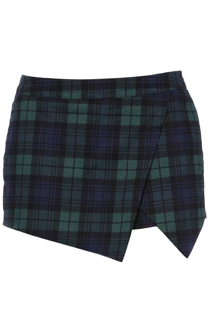 Romwe Romwe Plaid Asymmetric Wrap Skort
