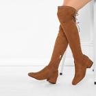 Romwe Square Toe Low Block Heel Over The Knee Boots