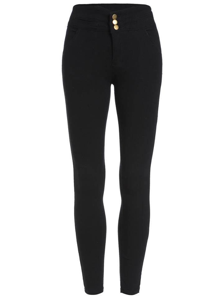 Romwe High Waist Buttons Skinny Pant