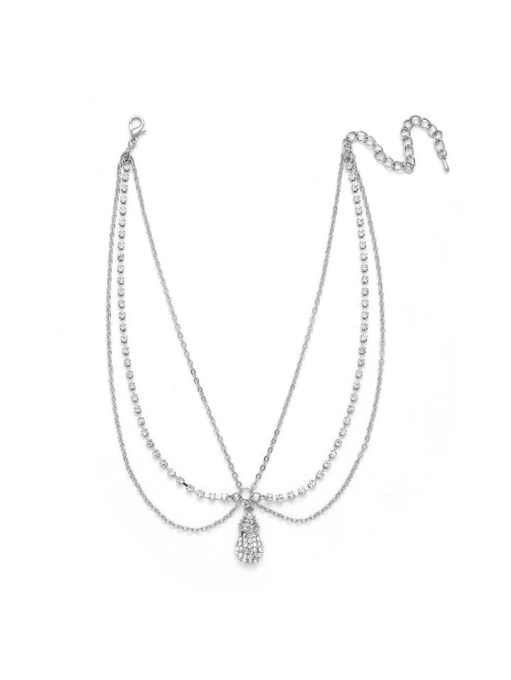 Romwe Rhinestone Pineapple Pendant Layered Necklace