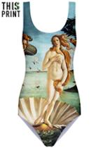 Romwe This Is Print The Birth Of Venus Print Swimsuit