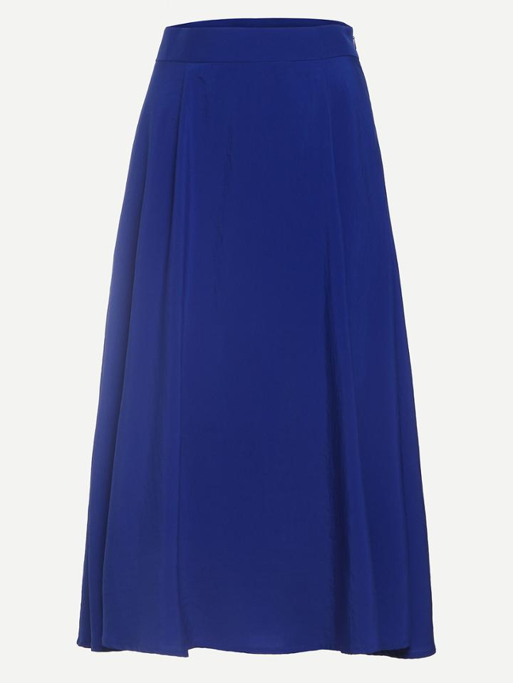 Romwe Royal Blue A-line Midi Skirt