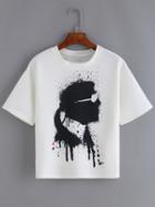 Romwe White Short Sleeve Portrait Print T-shirt