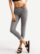 Romwe Frayed Skinny Denim Jeans - Grey