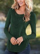 Romwe Crochet Curved Hem Green T-shirt