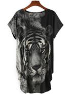 Romwe Black Tiger Print Tshirt Dress