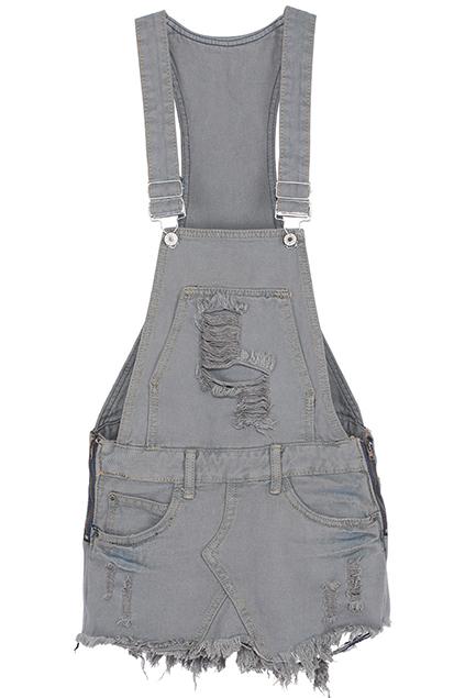 Romwe Distressed Grey Suspender Culotte
