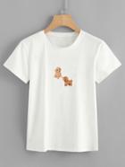 Romwe Puppy Embroidered Tee