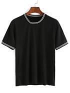 Romwe Black Striped Trim T-shirt