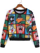 Romwe Duck Print Crop Sweatshirt