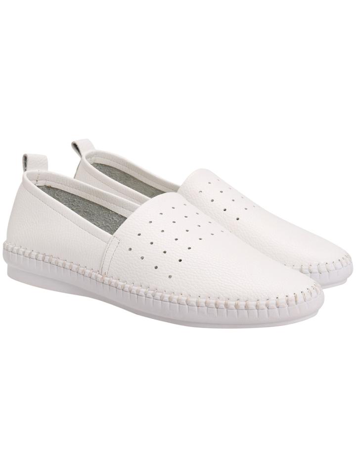Romwe White Round Toe Hollow Flats