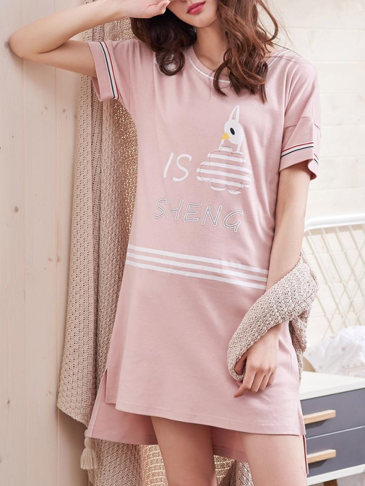 Romwe Contrast Striped Cartoon Print Dress