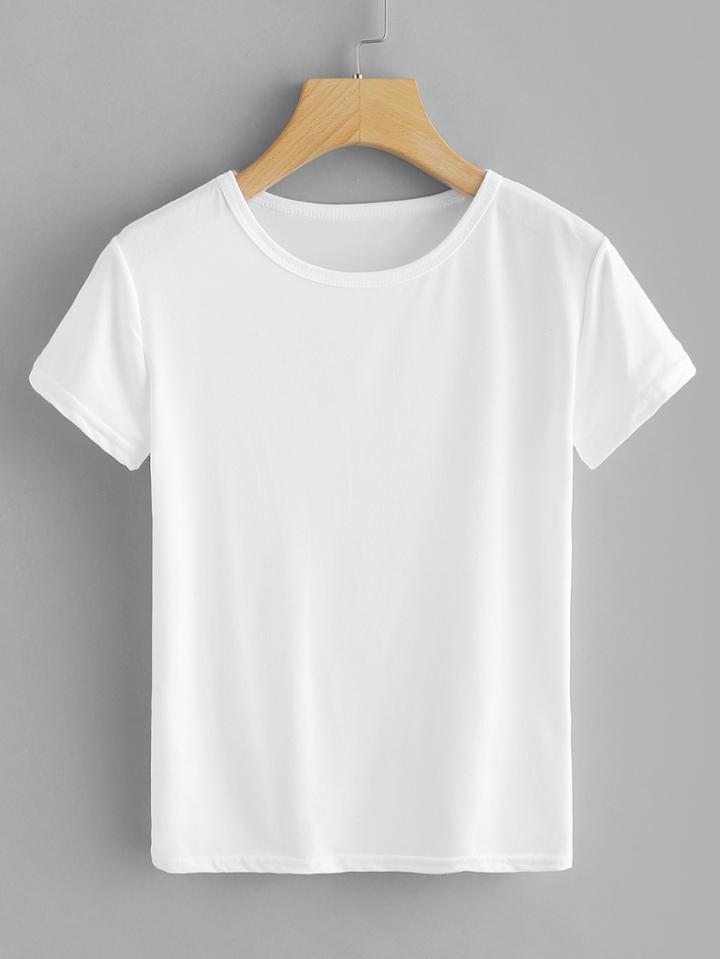 Romwe White Round Neck Basic Tee